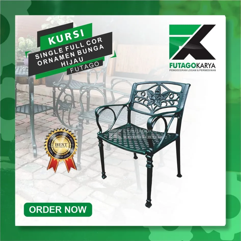 Kursi Single Ornamen Bunga Hijau Full Cor 1