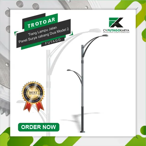 Tiang Lampu Jalan Panel Surya Cabang Dua Model 2