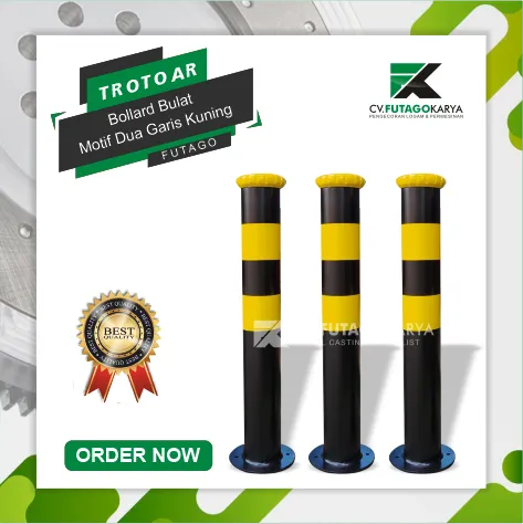 Bollard Bulat Motif Dua Garis Kuning