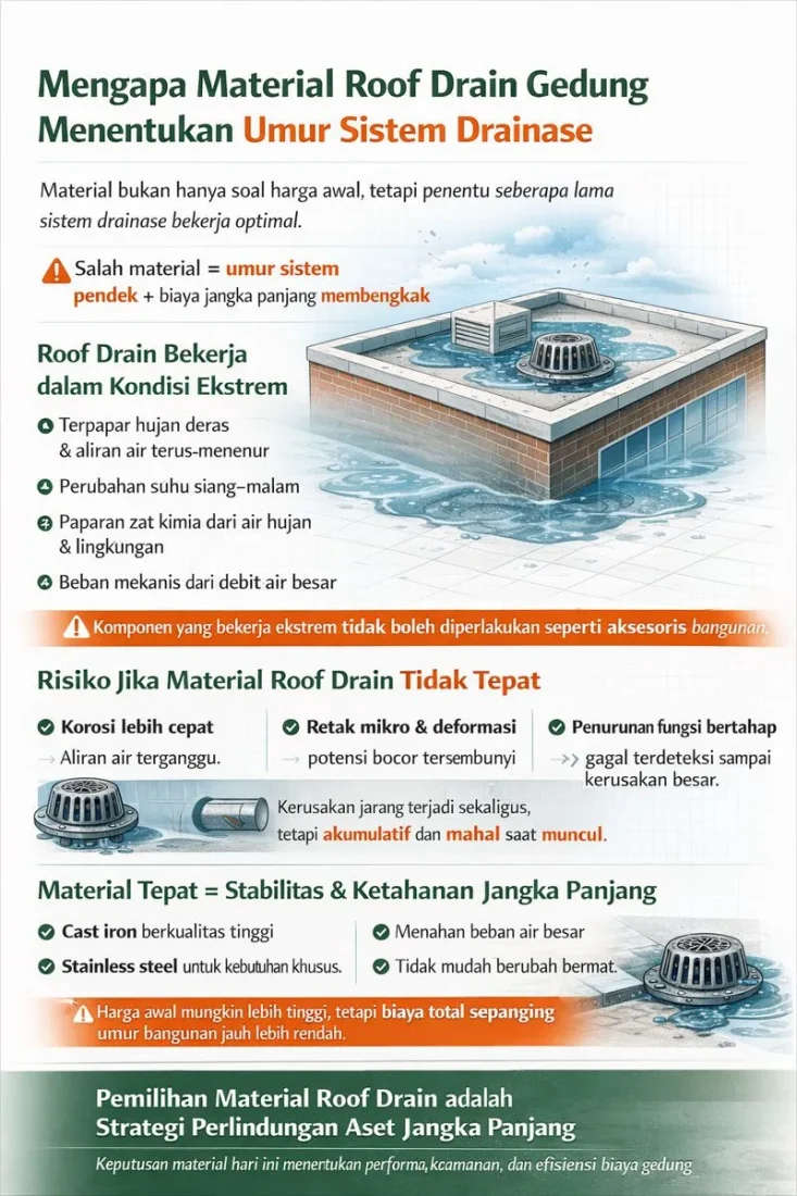 Mengapa Material Roof Drain Gedung Menentukan Umur Sistem Drainase