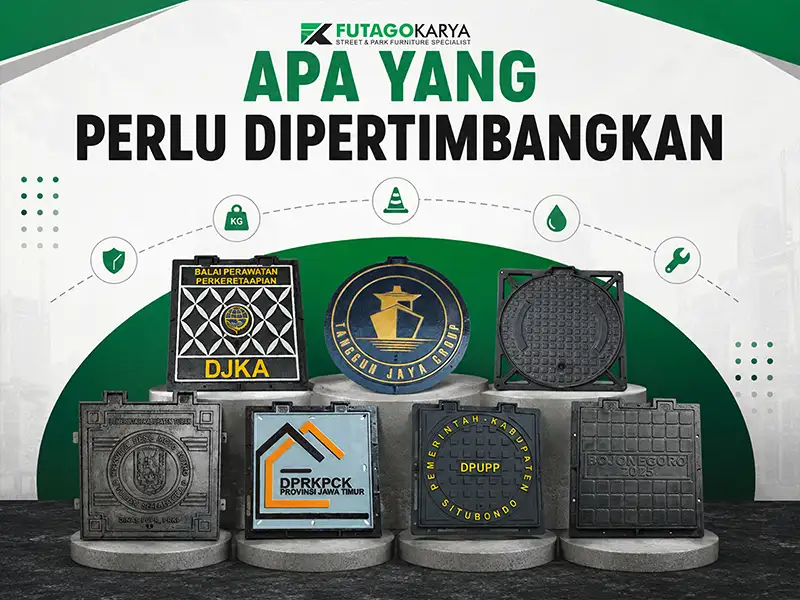 Berbagai desain dan material manhole cover custom dengan motif dan logo instansi untuk kebutuhan proyek