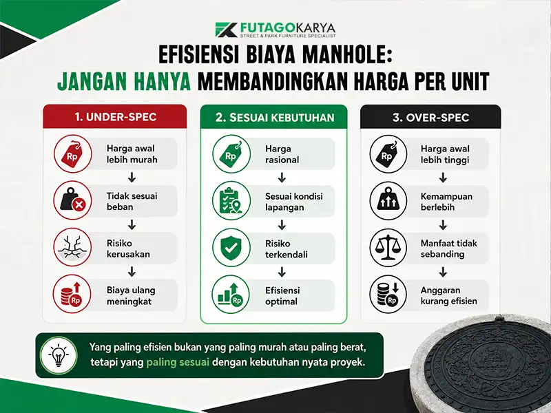 Perbandingan biaya manhole cover under-spec, sesuai kebutuhan, dan over-spec