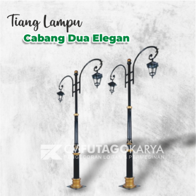 Tiang Lampu Cabang Dua Elegan