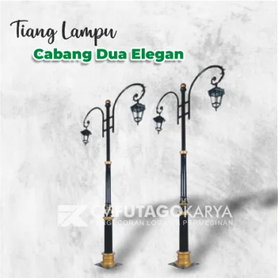 Tiang Lampu Cabang Dua Elegan